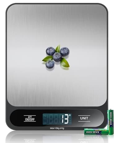 【10KG&Acciaio Inox】Bilancia Cucina Digitale, Elettronica Bilancia Alimenti con Funzione Tare, Alta Precisione 1g/0.1oz, Facile da Pulire, Batterie Incluse