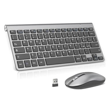 Tastiera e mouse Wireless, PINKCAT 2.4G Set di tastiera ultrasottile e mouse ergonomico silenzioso con 12 tasti di scelta rapida multimediali per computer, PC, laptop, tablet, desktop (grigio)