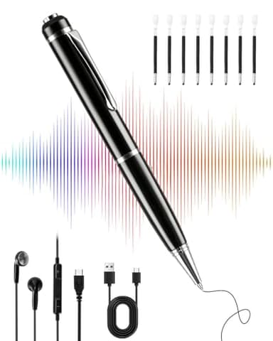 Penna Registratore Vocale 64GB - Registratore Audio con Riduzione del Rumore, Digital Voice Recorder Portatile per Lezioni, Interviste, Riunioni - Facile da Usare e USB Ricaricabile