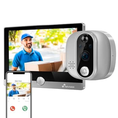 NIVIAN Spioncino Digitale WiFi - Videocamera Full HD con Batteria e Campanello, Audio Bidirezionale, Rilevamento PIR e Visione Notturna | App e Controllo da Smartphone
