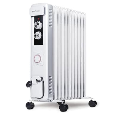 Pro Breeze Radiatore elettrico portatile 2500W con bocchettone di riempimento dell'olio, timer incorporato, 3 livelli di calore, termostato con circolazione avanzata.
