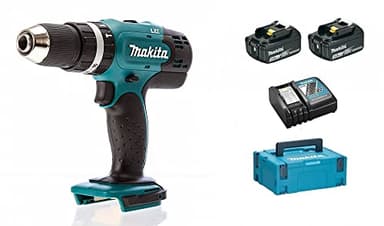 Makita DHP453RFJ Trapano avvitatore con percussione 2x18V 3Ah Li-ion + valigetta Makpac + caricabatterie, Nro/Verde