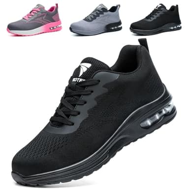 WUAYAMI Scarpe Antinfortunistiche Uomo Donna Leggere Scarpe da Lavoro con Punta in Acciaio Leggere Traspiranti Scarpe Sicurezza Comode, Nero, 44 EU