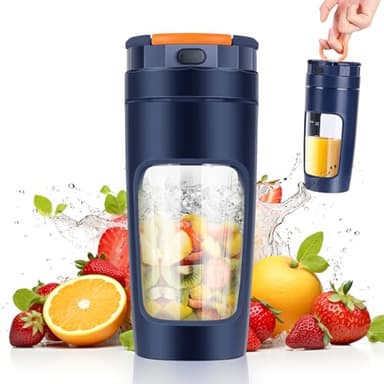 600 ml Leggero Frullatore Portatile, Mini Frullatore Portatile Elettrico, frullatore personale con 4 coltelli in acciaio inox, Ricaricabile, per Frullati, Trita Ghiaccio e Frutta Congelata (Blu)