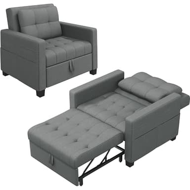 Yaheetech Divano Letto 3 in 1 Imbottito Divano Singolo con Schienale Regolabile Divano a 1 Posto per Soggiorno Camera da Letto Poltrona Pieghevole Ufficio Appartamento Grigio Chiaro