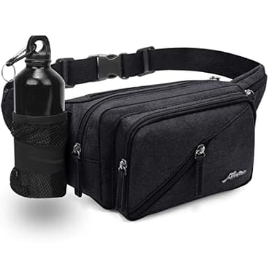 REETEE Marsupio Donna Uomo Marsupio Sportivo con Portaborraccia Marsupio Trekking Impermeabile per Corsa, Campeggio, Viaggio, Escursionismo e Outdoor Sportivo (Nero)