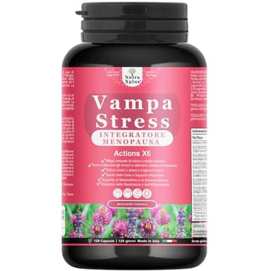 Vampa Stress Menopausa Integratori (120cps 4MESI) con Isoflavoni Trifoglio Rosso forte, Cimicifuga Kudzu, Vitamina D3, B6, B12 controlla Vampate di Calore, Sbalzi d’Umore, Nutra Xplus