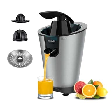 Cecotec Spremiagrumi Elettrico a Braccio per Arance EssentialVita PowerFresh 1000 Inox. 1000 W, Filtro in Acciaio, due coni rimovibili, sistema antigoccia, lavabile in lavastoviglie, design elegante