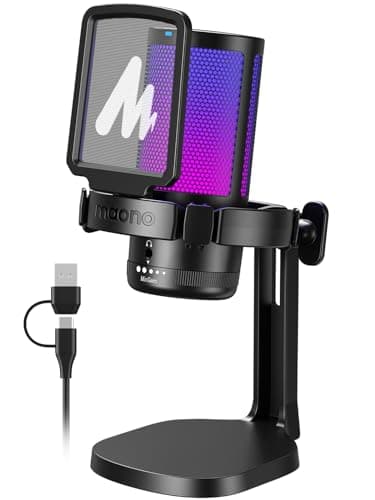 MAONO Microfono Gaming RGB, Microfono a Condensatore con Cancellazione del Rumore per Streaming Podcast Studio, Microfono USB per PS5/PS4/Mac con Luce RGB, Disattivazione One-Touch, Controllo Guadagno