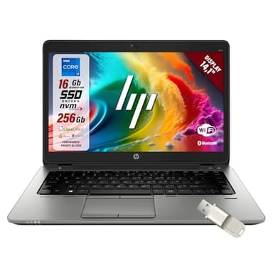 HP Elitebook, Intel Core i7-5600U 2.60 GHz, Display 14,1", Ram 16Gb, SSD 256Gb, Pc Portatile Notebook Pronto all'uso, W10, Pacchetto Libre + Chiavetta Finger Print (Ricondizionato)