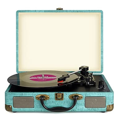 Giradischi Vinile, 3 Velocità (33 1/3, 45 E 78 Giri) stereo Portatile Giradischi, con Altoparlanti Incorporati, Bluetooth, 3.5mm AUX-IN E Jack per Cuffie, Linea RCA