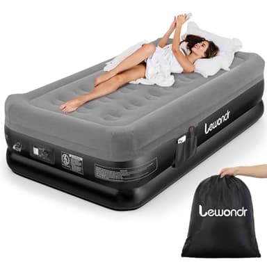 Lewondr Materasso Gonfiabile Singolo con Pompa Integrata, 191x99x46CM Materasso Gonfiabile Durevole Regolabile, Materasso ad Aria Veloce da 2 Minuti per Campeggio Casa Viaggio(250kg Max), Grigio