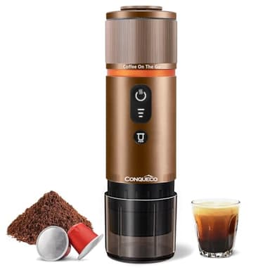 CONQUECO Macchina per Caffè Espresso Portatile: Caffettiera Elettrica Ricaricabile Autoriscaldante(marrone)