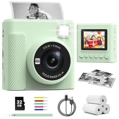 TIATUA Macchina Fotografica Bambini Istantanea, 2.4 Pollici 1080P Fotocamera Digitale Bambini con 32GB Scheda & Papier Photo, Regalo di Natale per Bambini dai 3-12 Anni