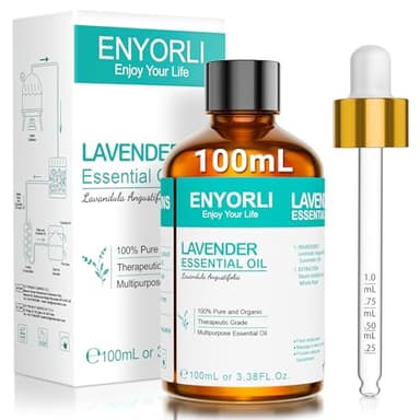 ENYORLI Olio Essenziale di Lavanda 100 ml Olio di Lavanda 100% Puro e Non Diluito, Ideale per Aromaterapia, Diffusori, Massaggi, Cura della Pelle, Rilassante, Bagni, Candele e Fai Da Te