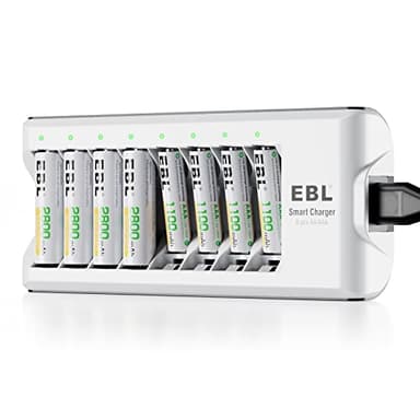 EBL 808A Caricabatterie 8 slot per AA e AAA NI-MH Batterie Ricaricabili, Confezione con 4 pcs 2800mAh AA Pile Ricaricabili e 4 pcs 1100mAh AAA Pile Ricaricabili.