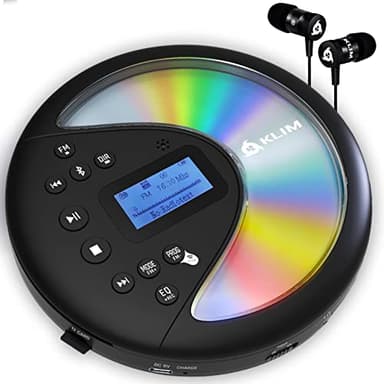 KLIM Discover + Lettore CD HiFi portatile + NUOVO + Cuffie incluse + Radio FM + Compatibile con MP3 CD Audiolibri + Lettore CD per auto + Supporta Bluetooth per Auto, scheda SD, Trasmettitore FM