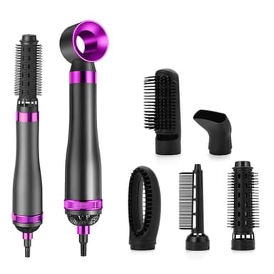 6 in 1 Air Styler & Spazzola Asciugacapelli Spazzola Aria Calda con Ionico Negativi per Ricci, Volumizzante, Lisciante Asciugacapelli Air StylerCon Spazzola Lisciante Ferro Arricciacapelli ad aria Cal
