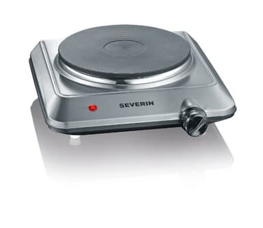 SEVERIN KP 1092 Piastra elettrica compatta da 1500W, Fornello con diametro da 18 cm e controllo della temperatura, Fornello campeggio perfetto per vacanze e camper, Argento opaco