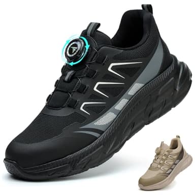 BAXIWUY Scarpe Antinfortunistiche Uomo Scarpe da Lavoro Donna Leggere Traspiranti Sneakers Alte Antiscivolo Comode Scarpe Sicurezza Regolazione Rapida dei Lacci Nero, 44 EU