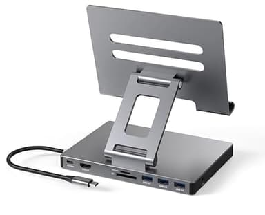 iPad Pro USB C Hub Stand, adattatore per iPad Pro M4 M2 M1 13 12.9 11 pollici iPad Air Docking Station Pieghevole con 4K 60Hz HDMI, ricarica PD, lettore di schede SD/TF, 3 USB 3.0, audio da 3,5 mm,