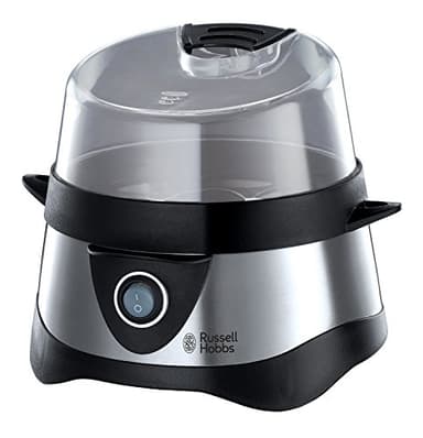 Russell Hobbs Cuoci Uova - Da 1 a 7 Uova Sode o 3 Uova al Vapore - Acciaio Inox, Inserto per Cottura a Vapore, Spegnimento Automatico, Segnale Acustico, No BPA, 14048-56