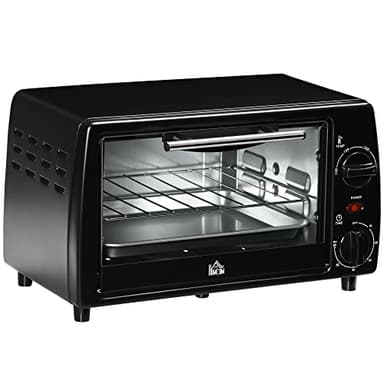 HOMCOM Fornetto Elettrico 10L Temperatura Regolabile e Timer, Griglia e Teglia Incluse, 750W, 36.5x26x22cm, Nero