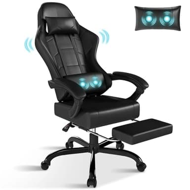 TRIUMPHKEY Sedia da Gaming Massaggiante,Sedia Gamer con Poggiapiedi Telescopico,Regolabile 90-150°,Poltrona da Gaming con Poggiatesta e Cuscino Lombare,Sedie da Ufficio,Portata 150kg(Nero)