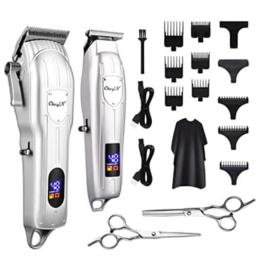 CkeyiN Tagliacapelli Uomo Professionale e Tagliabordi Kit, Tagliacapelli Elettrico Regolabarba Uomo (Regolabile/Senza Fili/Batteria Ricaricabile USB/Display LCD) per Casa/Barbiere/Salone