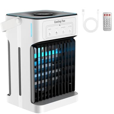 Mini Condizionatore Portatile, Climatizzatore con Doppio Motore, Raffrescatore d'Aria 1100 ml, 3 Velocità, Nebbia Fredda, Timer 2-8H, Luci LED, per Casa, Ufficio (10W)