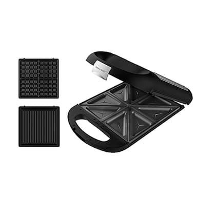Cecotec Piastra tostapane Rock'nToast Family 3in1 4 sandwiches con rifiniture in acciaio inossidabile, 1500 W di potenza con 3 piastre intercambiabili e rivestimento antiaderente.