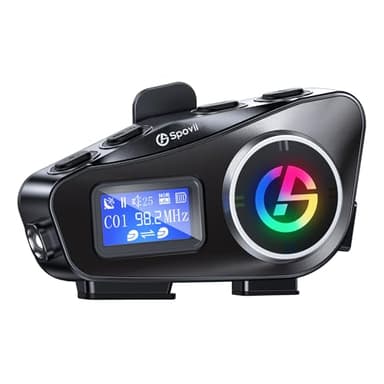Spovii C1 Interfono Bluetooth per Casco Moto, Interfono Moto Doppio 500m con Condivisione Musica, Radio FM, Slot Micro SD, Batteria 1000mAh - Compatibile con Diversi Tipi di Casco