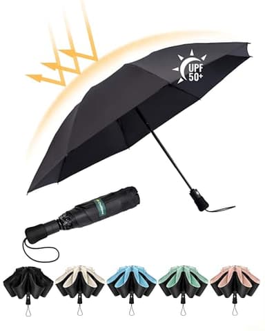 Chakipee Ombrello Pieghevole Pioggia Antivento UV da Viaggio - Ombrelli inverso Portatile per donna Automatico Apri Chiudi, Rivestimento in 210T Apertura 97 cm 8 Stecche, nero