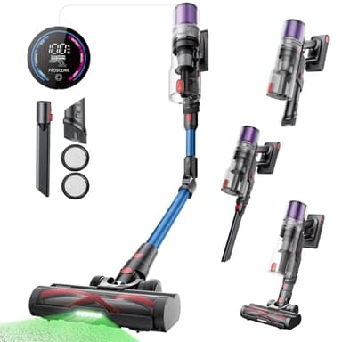 Proscenic P16 Aspirapolvere Senza Fili Potente 550W/45KPA/55min, Scopa Elettrica Senza Fili con Bacchetta Pieghevole, Spazzola Antigroviglio, Batteria Rimovibile per Pavimenti/Tappeti/Peli (Blu)