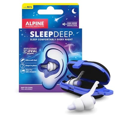 Alpine SleepDeep – Tappi orecchie per dormire in gel morbido (Taglia M/L) – Forma ovale 3D per eliminazione del rumore, ottimizza comfort e attenuazione – Riduce i rumori – 1 paio di taglia M/L