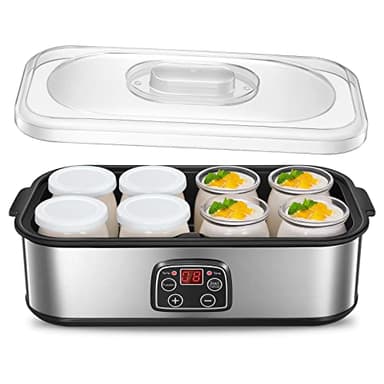Yogurtiera Elettrica con LCD Display, Fohere 8 Vasetti da 180 ml in Vetro, Timer 48 Ore e Controllo Costante Della Temperatura, BPA Free, Macchina Yogurt Vegano e Senza Lattosio