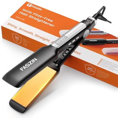 Piastra per Capelli Professionale Faszin, Piastre in Titanio Larghe 42mm con Ioni Negativi, Riscaldamento Rapido 30s, Display Temperatura, 11 Livelli di Temperatura (130-230℃) - Nero