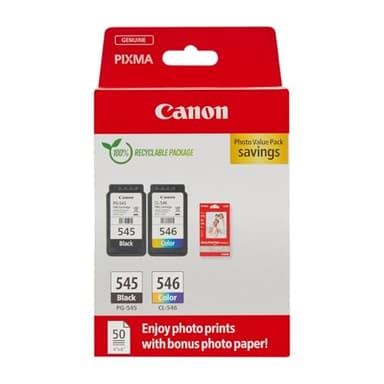 Canon Confezione multipla cartucce d'inchiostro Cartucce d'inchiostro originali per stampanti PG-545/CL-546 confezione da 2 (1 nero, 1 a colore) e carta fotografica 4x6 (50 fogli)