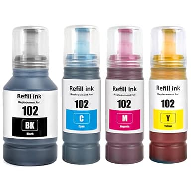 SHUOLEI 102 Inchiostro ET-2850 ET-4850 ET-3850 ET-2856 ET-4856 Compatibile con Epson 102 Flaconi di Inchiostro Multipack per Ecotank ET-4850 ET-2750 ET-2756 ET-4750 ET-2851 ET-15000 (4 pack, BK/C/M/Y)