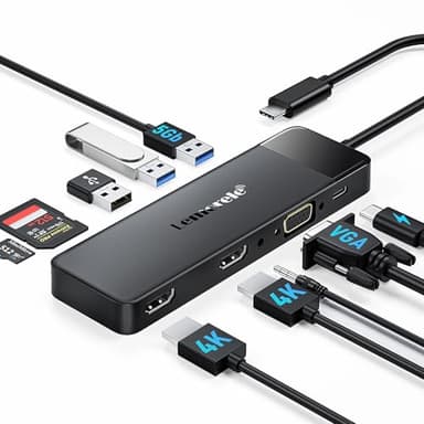Lemorele Docking Station USB C Hub 3*Display -10 in 1, Dual Monitor con 2 HDMI 4K, VGA, AUDIO, 3 USB 3.0/2.0, PD 100W, SD/TF, Docking Station a MacBook/DELL/Windows/HP/Surface