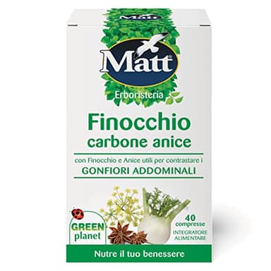 Matt, Finocchio Carbone Anice, Integratore Alimentare Utile per Contrastare i Gonfiori Addominali, Favorisce la Digestione, Confezione da 40 Compresse