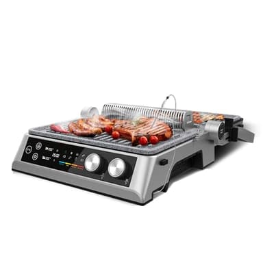 Cecotec Barbecue Grill Elettrico con Griglia Rockn'Grill Bistro. 2400W, Cottura Sana, Senza Fumo, Controllo Sfioramento, Piastre Temperatura Indipendenti, Sonda Temperatura Inclusa, Piastre Staccabili