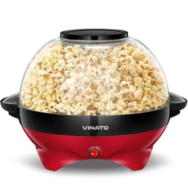 VINATO Macchina Popcorn, Macchina Pop Corn da 5 Litri per la Casa, con Rivestimento Antiaderente e Superficie Riscaldante Rimovibile, Macchina per Pop Corn Silenziosa e Veloce