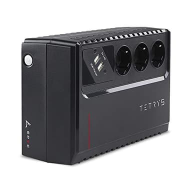 EPYC® TETRYS - UPS a Ciabatta Multipresa, Gruppo di Continuità per PC, Potenza 850VA/480Watt, Tecnologia Line Interactive, AVR, 3 Uscite Schuko, Doppio Caricabatterie Smartphone e Tablet, UPS 800VA