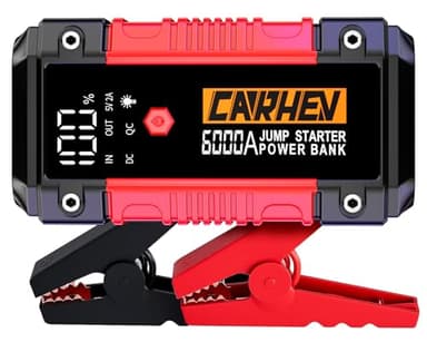 CARHEV Avviatore Batteria Auto, 6000A Avviatore di Emergenza per Auto(Fino a 8.0L Benzina/8.0L Diesel), 12V Booster Avviamento Auto, Starter Batteria Auto Portatile con Torcia a LED, Uscita USB Rapida