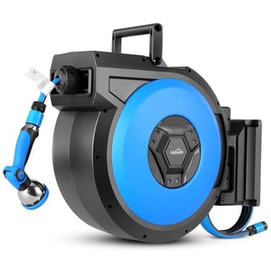 Himimi Avvolgitubo da Giardino 20m + 3 metri, Avvolgitubo Acqua da Parete con Tubo 20m, Riavvolgimento Automatico, Orientabile 180°, Pistola Spruzzo 10-in-1 per Irrigazione Giardino