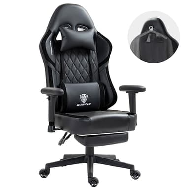 Dowinx Sedia da Gaming con cuscino a molle insacchettate e gancio, in pelle PU, con poggiatesta, ergonomica, da ufficio, con poggiapiedi, 135 kg, per adulti, colore nero