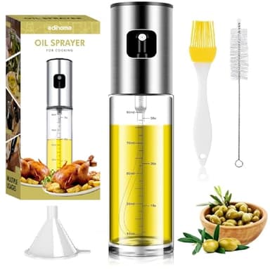 edihome, Spruzzino Olio per Friggitrice Aria, Spruzzatore Salvagoccia, 100 ml, Spray Nebulizzatore, Oliera in Vetro e Acciaio Inox