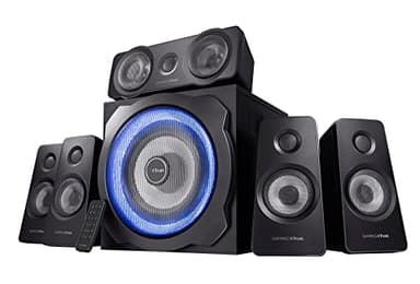 Trust Gaming Gxt 658 Sistema Set Di Altoparlanti Surround 5.1, Con Subwoofer Illuminato Led Blu, Potenza Totale Di 180 Watt, Nero