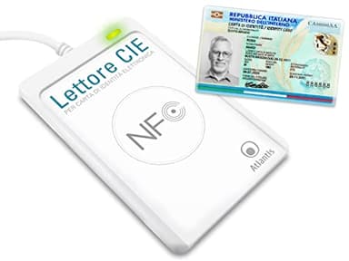 ATLANTIS lettore cie 3.0 carta d'identità elettronica italiana, adatto per INPS, Ag. delle entrate, INAIL, Fascicolo sanitario, ANPR, Lettore smartcard contactless nfc per PC, collegamento USB, Bianco